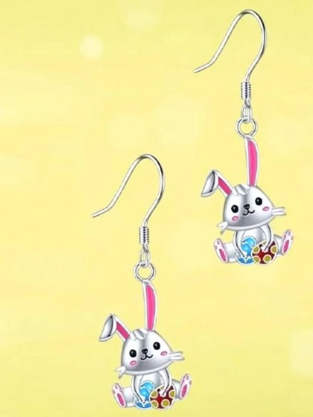 [NEW] WOMEN'S SILVER BUNNY RABBIT EARRINGS COLORFUL CHIBI KAWAII CRITTER